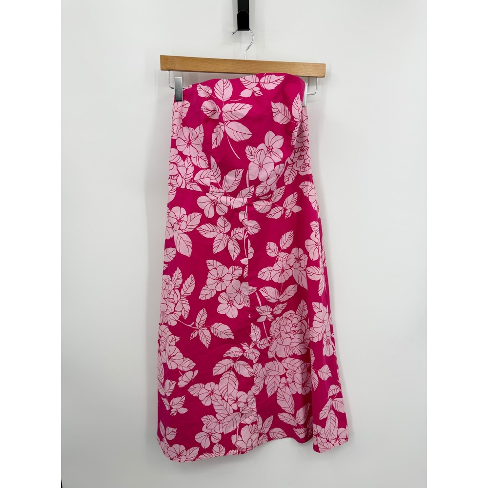 Express Stretch Strapless Midi Dress Womens 10 Pink Floral Hibiscus Tropical Y2K